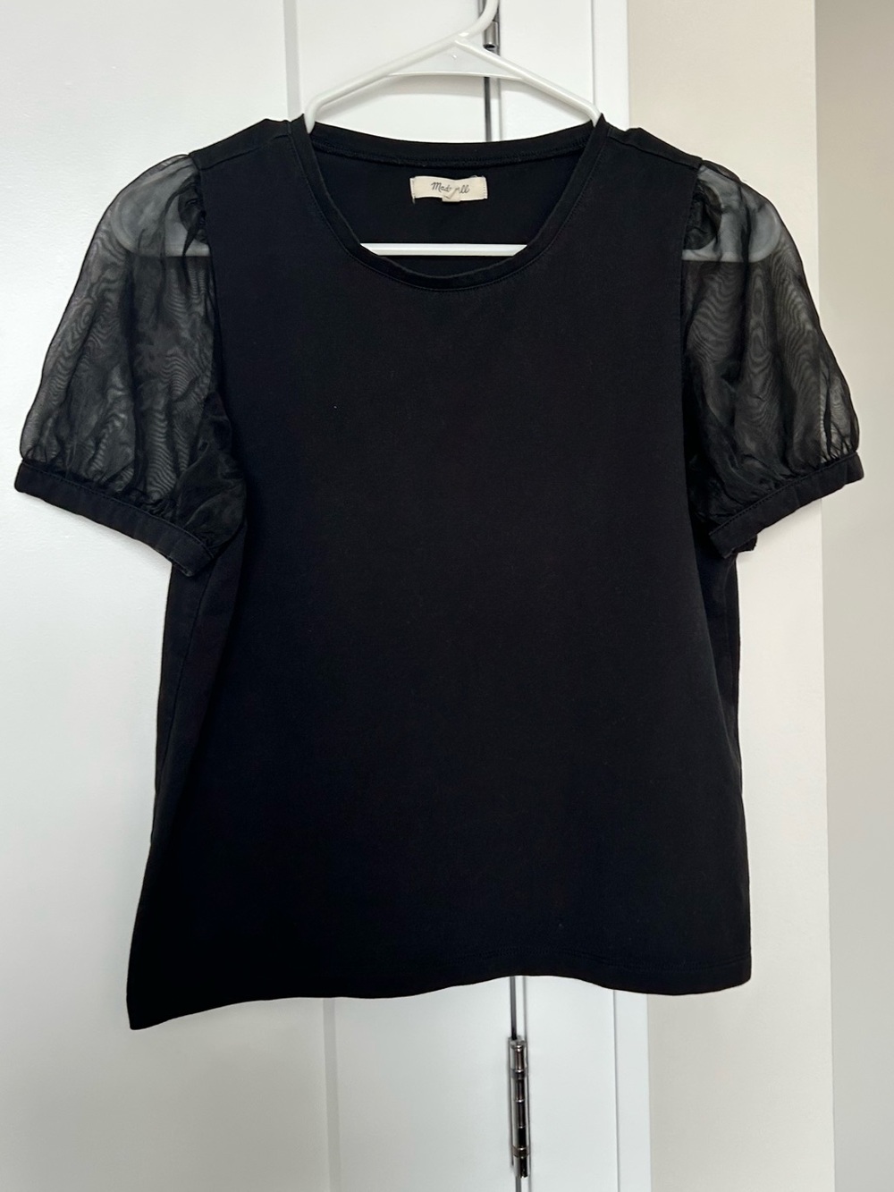 Black Puff Sleeve Tee with Sheer Detail